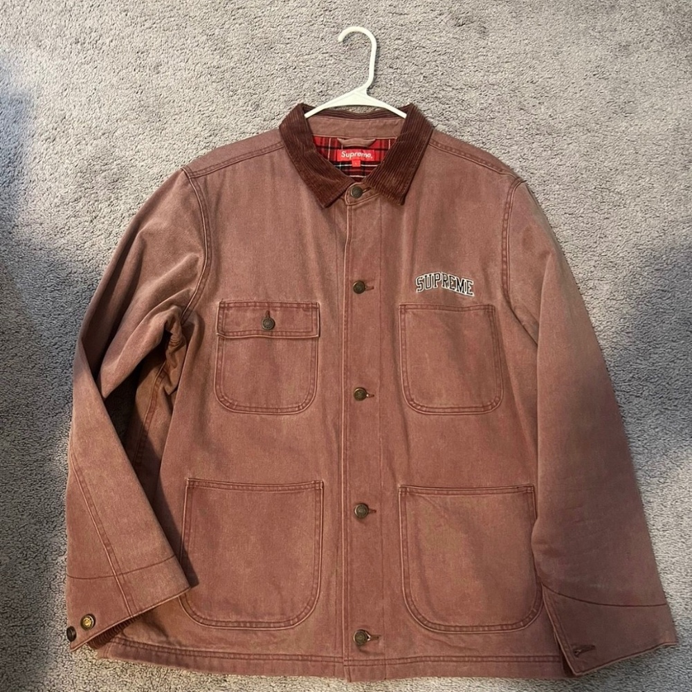 Supreme denim chore jacket dusty rose
